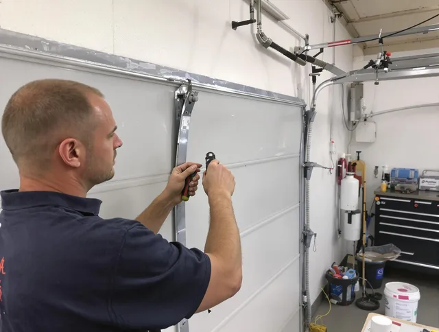 Before and after garage door dent repair by Derby Garage Door Repair in Derby