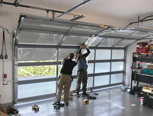 Derby Garage Door Repair expert performing precise panel replacement on Derby garage door